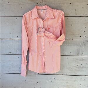 Cinch orange and white button down long sleeve shirt